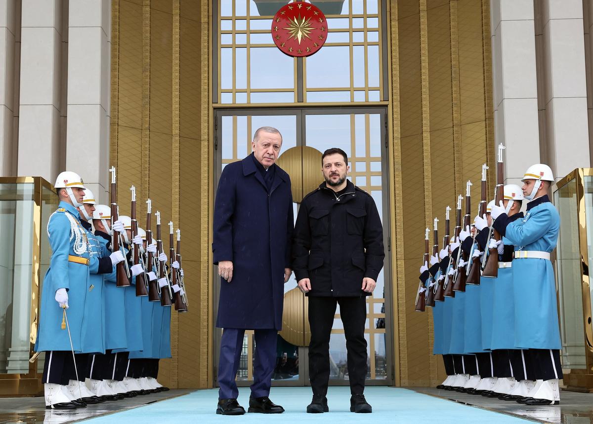 Turkish President Recep Tayyip Erdoğan and Ukrainian President Volodymyr Zelensky at the Presidential Palace in Ankara, Türkiye, 18 February 2025. Photo: EPA-EFE