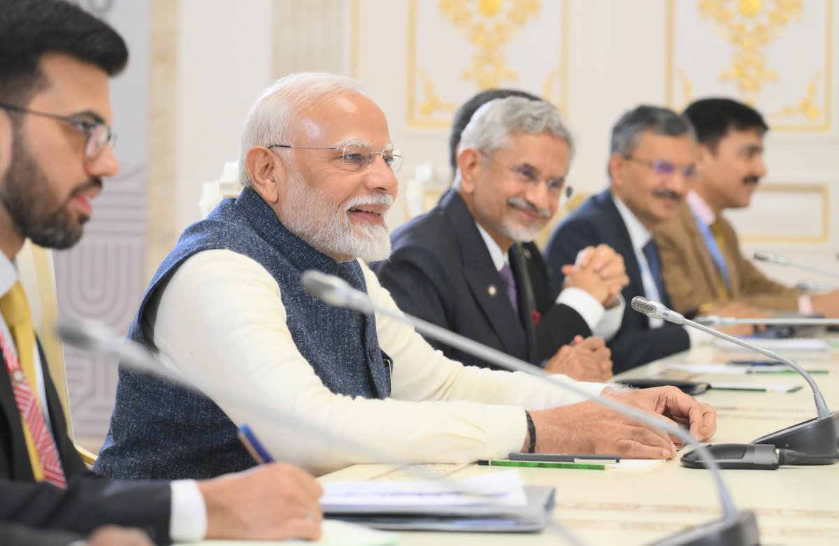 Премьер-министр Индии Нарендра Моди во время встречи с Путиным в Казани, 22 октября 2024 года. Фото: Станислав Красильников / brics-russia2024.ru