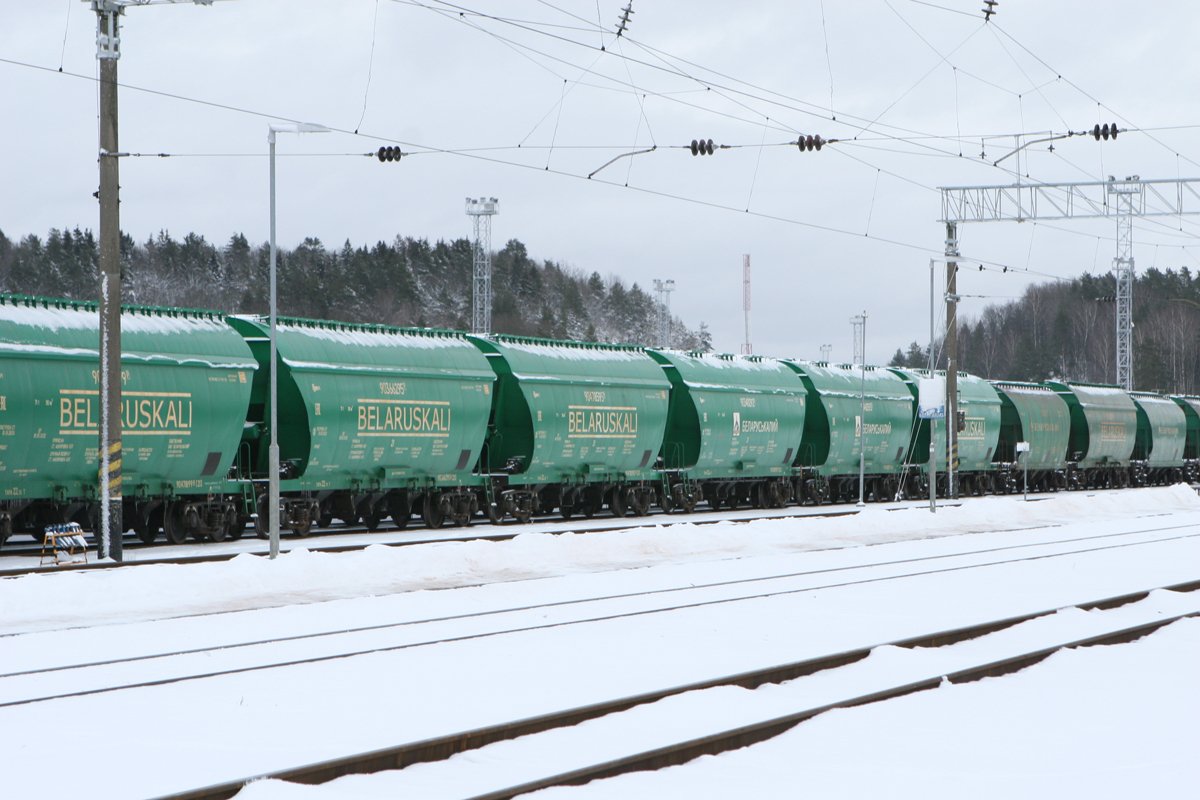Вагоны с удобрениями Беларуськалия на станции Паняряй в Вильнюсе, Литва, 1 февраля 2022 года. Фото: Darius Mataitis / Scanpix Baltics / LETA