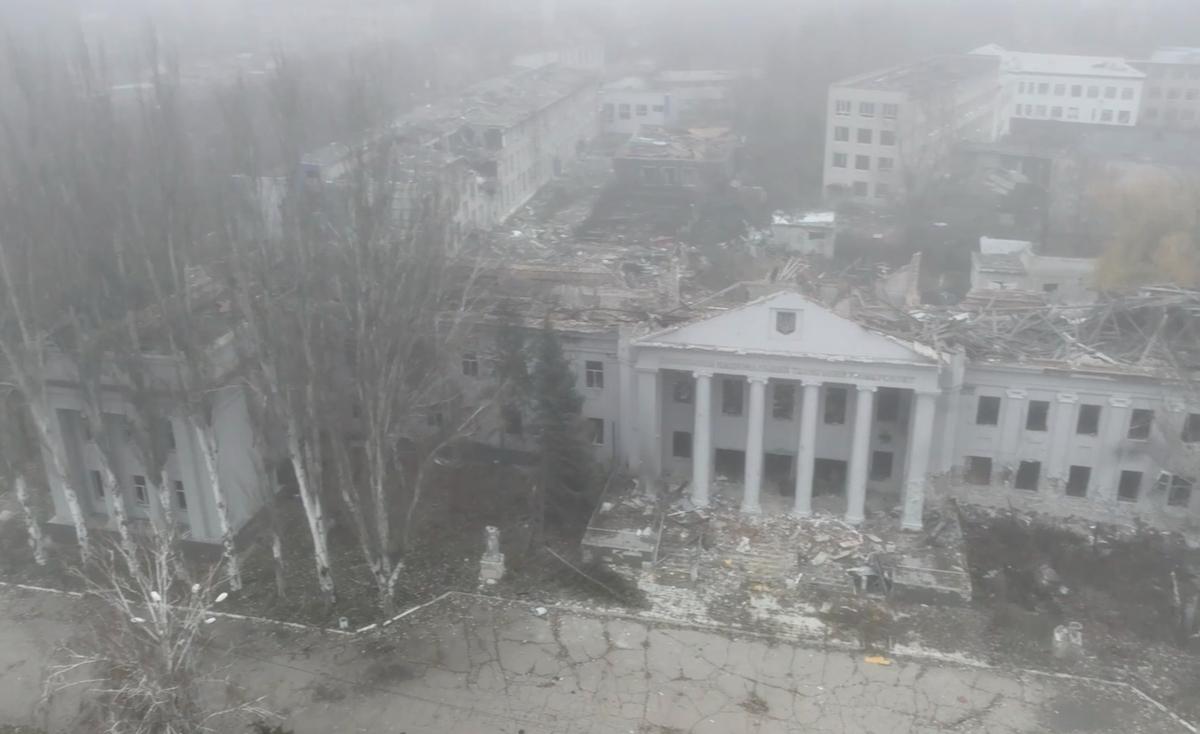 A still from a Russian Defence Ministry video shows an arial view of downtown Pokrovsk in Ukraine’s Donetsk region, 2 December 2025. Photo: EPA / Russian Defence Ministry