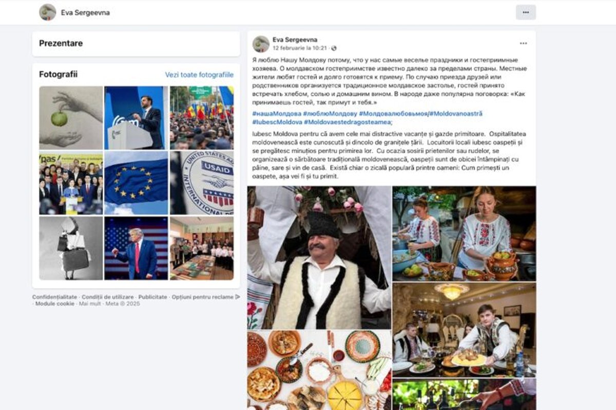Пример поста из кампании «Я люблю Молдову», который должны были перепечатать участники проекта «ИнфоЛидер» с аккаунта в Facebook под именем Ева Сергеевна. Скриншот: Ziarul de Gardă