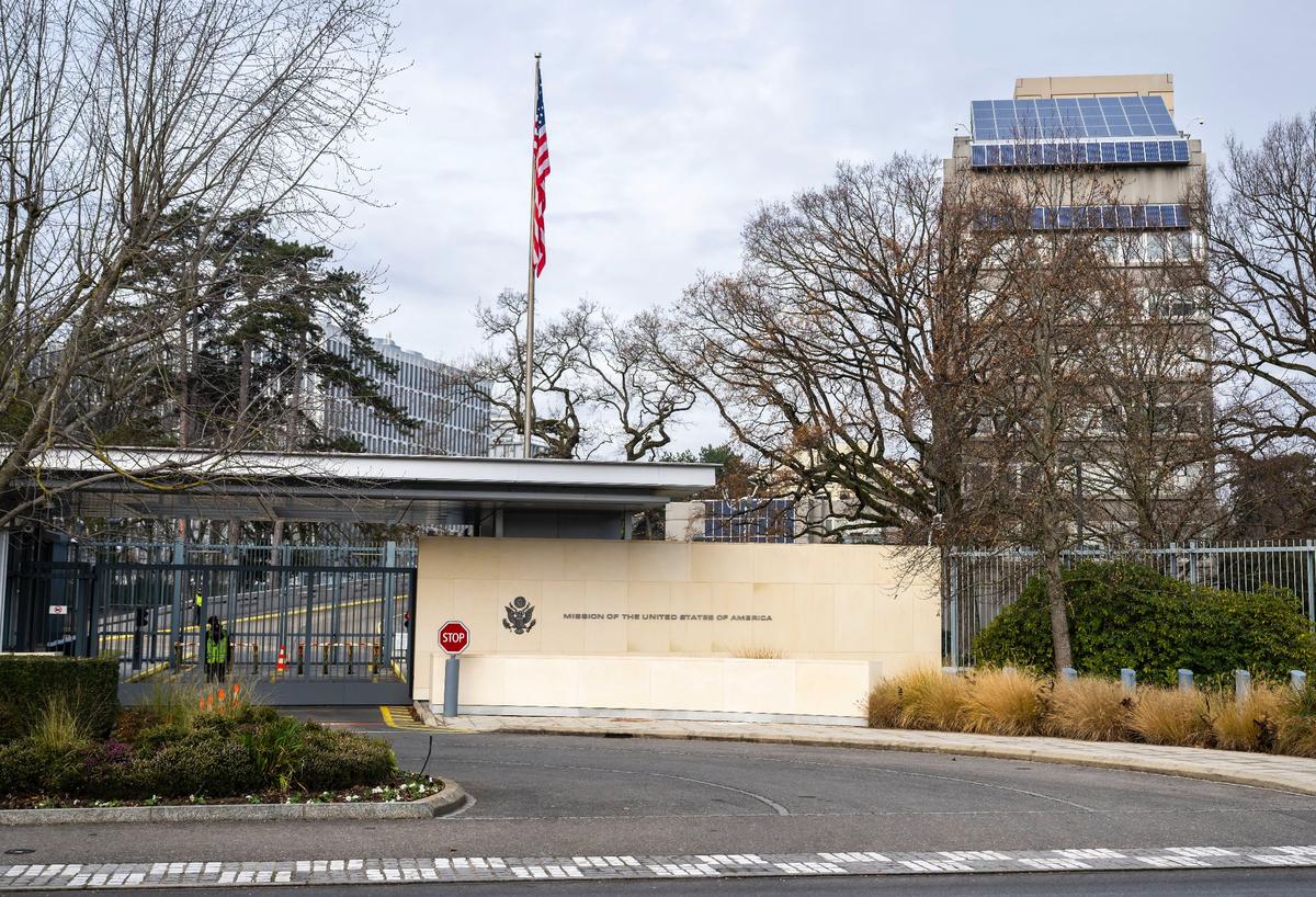 The US Permanent Mission in Geneva, Switzerland, where US and Ukrainian officials are meeting on Sunday to discuss the US peace plan. Photo: EPA / MARTIAL TREZZINI