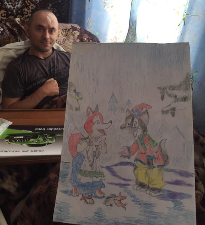 Сергея Гриненко вернул к жизни оптимизм отца Максима и картины, которые начал рисовать раненый. Фото со страницы священника Максима Козачины в Facebook